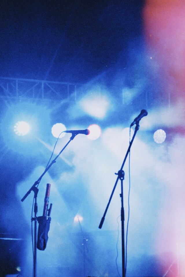 two microphones on a stage